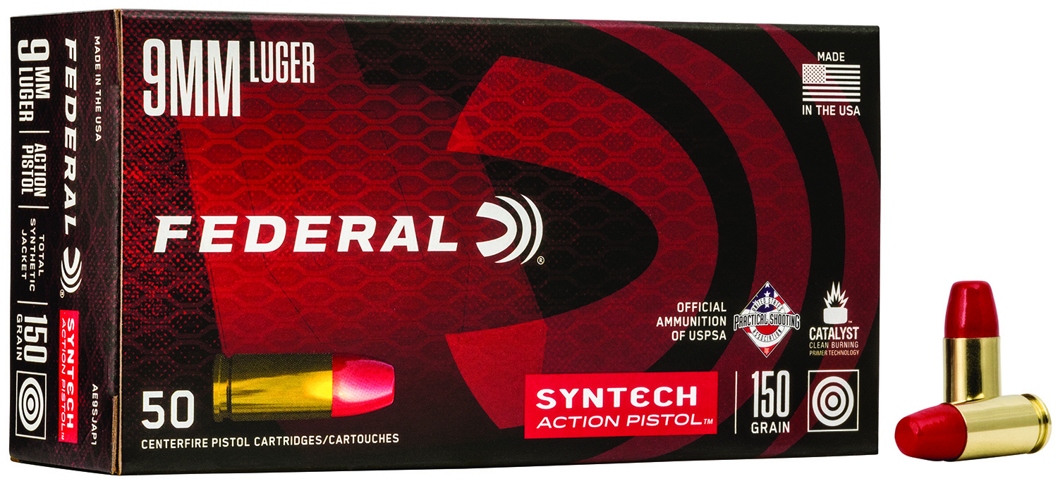 9mm Ammo - Federal American Eagle Syntech Action Training Luger Total Jacket Flat Nose Federal American Eagle Syntech Action Training Luger Total Jacket Flat Nose Ammo